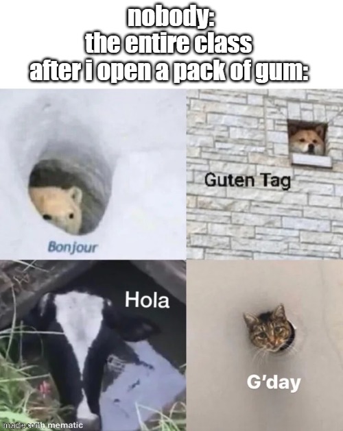 4 horsemen of greetings |  nobody:; the entire class after i open a pack of gum: | image tagged in funny | made w/ Imgflip meme maker