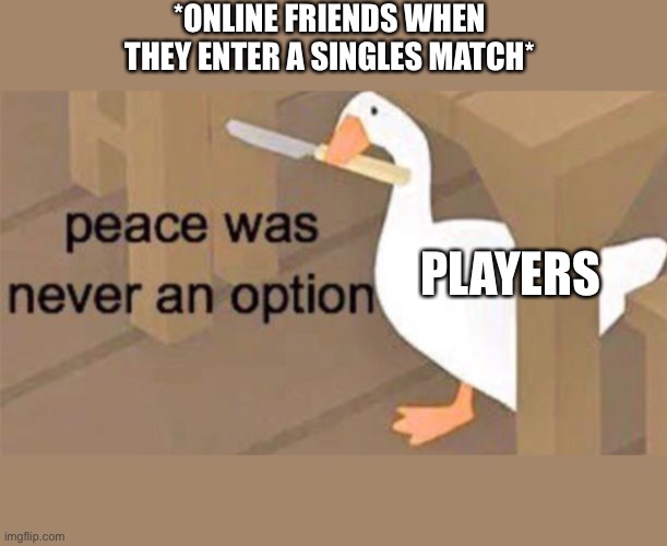 Untitled Goose Peace Was Never an Option | *ONLINE FRIENDS WHEN THEY ENTER A SINGLES MATCH*; PLAYERS | image tagged in untitled goose peace was never an option | made w/ Imgflip meme maker