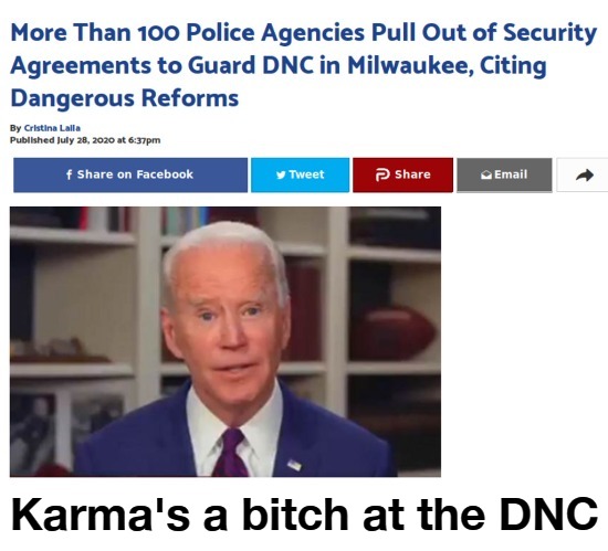 Karma's a bitch at the DNC | Karma's a bitch at the DNC | image tagged in instant karma,dnc,progressives,team joe,creepy joe biden,sad joe biden | made w/ Imgflip meme maker
