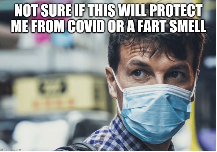 COVID mask | NOT SURE IF THIS WILL PROTECT ME FROM COVID OR A FART SMELL | image tagged in covid mask | made w/ Imgflip meme maker