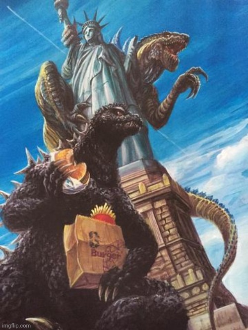 Godzilla And Zilla Go Out For Burgers | image tagged in godzilla and zilla go out for burgers | made w/ Imgflip meme maker