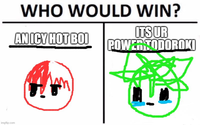 Who Would Win? Meme | AN ICY HOT BOI; ITS UR POWER TODOROKI | image tagged in memes,who would win | made w/ Imgflip meme maker