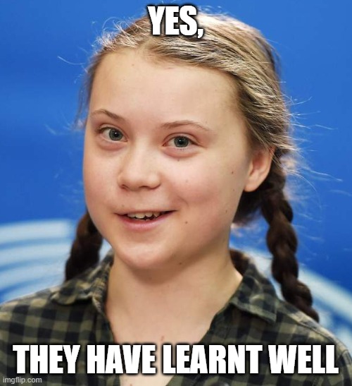 Greta Thunberg | YES, THEY HAVE LEARNT WELL | image tagged in greta thunberg | made w/ Imgflip meme maker