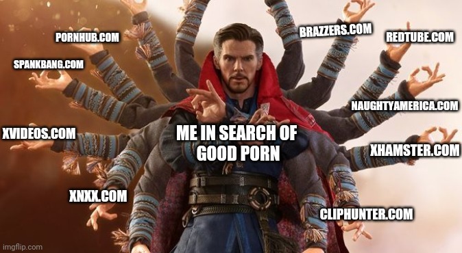 Budha Doctor strange | BRAZZERS.COM; REDTUBE.COM; PORNHUB.COM; SPANKBANG.COM; NAUGHTYAMERICA.COM; XVIDEOS.COM; XHAMSTER.COM; ME IN SEARCH OF 
GOOD PORN; XNXX.COM; CLIPHUNTER.COM | image tagged in budha doctor strange | made w/ Imgflip meme maker