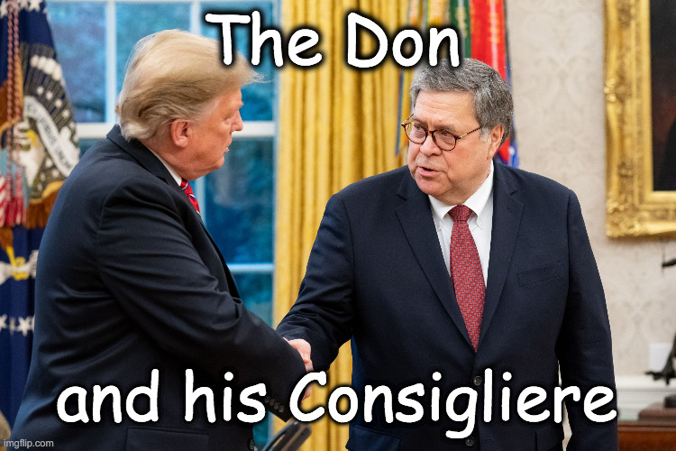 Trump and Barr | The Don; and his Consigliere | image tagged in trump and barr | made w/ Imgflip meme maker
