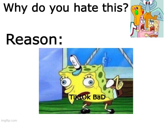 WHY DO YOU ALL HATE MY SQUID THANOS | Why do you hate this? Reason:; TiKtOk BaD | image tagged in thanos,infinity war,mocking spongebob,spongebob,squidward,infinity gauntlet | made w/ Imgflip meme maker