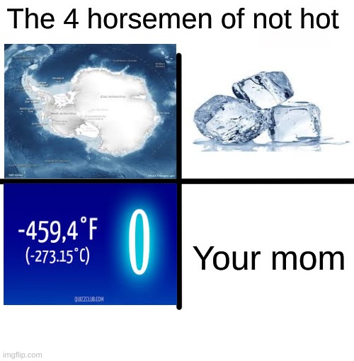 Boom, roasted | The 4 horsemen of not hot; Your mom | image tagged in memes,blank starter pack,cold,roasted | made w/ Imgflip meme maker