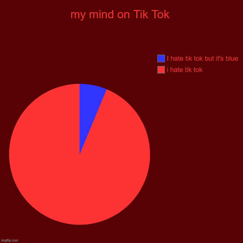 True so true | my mind on Tik Tok | i hate tik tok, I hate tik tok but it's blue | image tagged in charts,pie charts | made w/ Imgflip chart maker