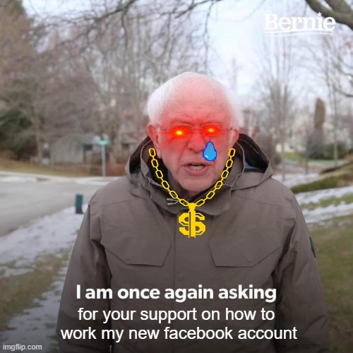 Bernie I Am Once Again Asking For Your Support | for your support on how to
 work my new facebook account | image tagged in memes,bernie i am once again asking for your support | made w/ Imgflip meme maker
