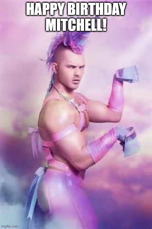 Gay Unicorn | HAPPY BIRTHDAY MITCHELL! | image tagged in gay unicorn | made w/ Imgflip meme maker