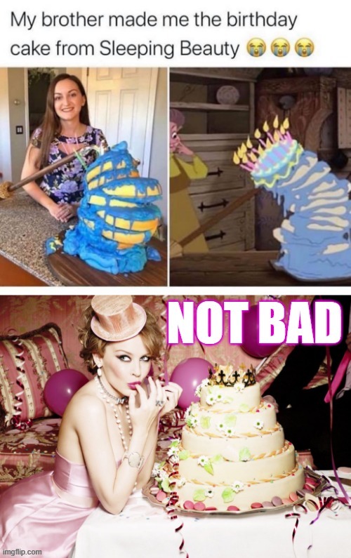 p impressive! | image tagged in birthday cake,cake,sleeping beauty,brother,sister,not bad | made w/ Imgflip meme maker