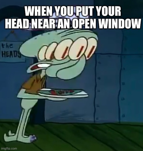 Squidward the most relatable character beside Max from Camp Camp | WHEN YOU PUT YOUR HEAD NEAR AN OPEN WINDOW | image tagged in squidward,spongebob,funny memes,nickelodeon | made w/ Imgflip meme maker