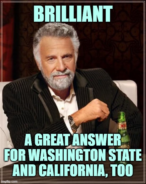 The Most Interesting Man In The World Meme | BRILLIANT A GREAT ANSWER FOR WASHINGTON STATE AND CALIFORNIA, TOO | image tagged in memes,the most interesting man in the world | made w/ Imgflip meme maker