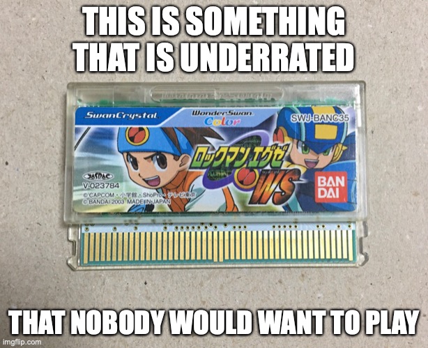 Megaman Battle Network WS | THIS IS SOMETHING THAT IS UNDERRATED; THAT NOBODY WOULD WANT TO PLAY | image tagged in megaman battle network,memes,gaming | made w/ Imgflip meme maker