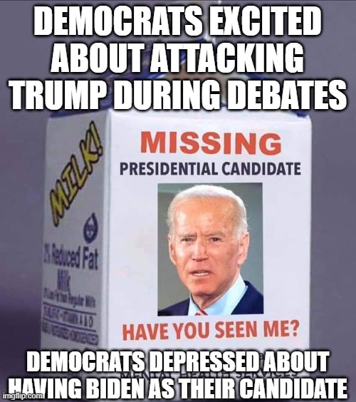 DEMOCRATS EXCITED ABOUT ATTACKING TRUMP DURING DEBATES DEMOCRATS DEPRESSED ABOUT HAVING BIDEN AS THEIR CANDIDATE | made w/ Imgflip meme maker