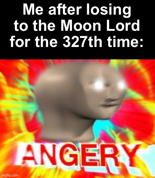 Terraria Angery-Rage | Me after losing to the Moon Lord for the 327th time: | image tagged in surreal angery,terraria | made w/ Imgflip meme maker