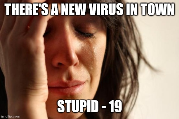 First World Problems Meme | THERE'S A NEW VIRUS IN TOWN; STUPID - 19 | image tagged in memes,first world problems | made w/ Imgflip meme maker