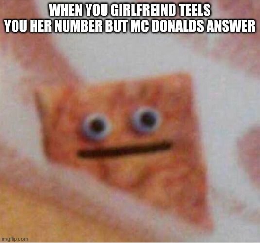 What does cinnamon toast f | WHEN YOU GIRLFREIND TEELS YOU HER NUMBER BUT MC DONALDS ANSWER | image tagged in i have no idea what i am doing | made w/ Imgflip meme maker