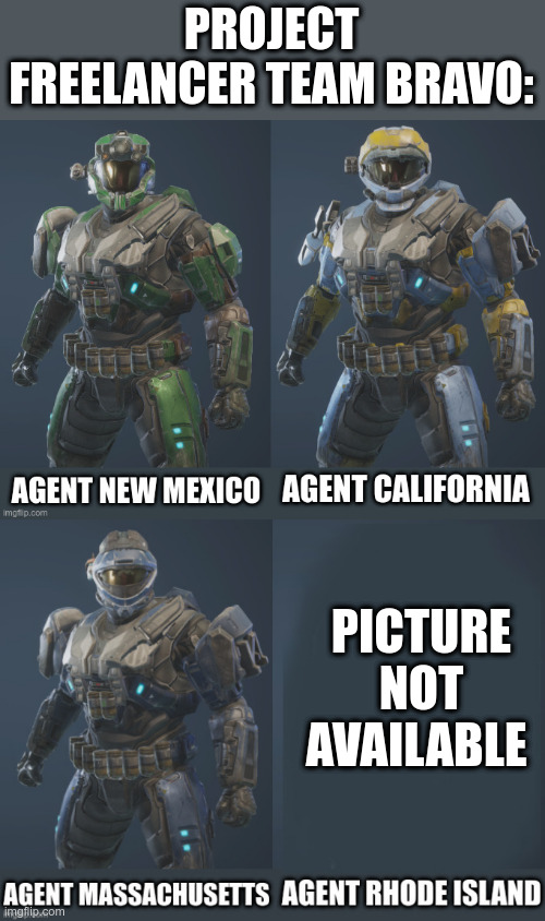 Bio in the Comments in a Few Minutes | PROJECT FREELANCER TEAM BRAVO:; PICTURE NOT AVAILABLE | image tagged in project freelancer | made w/ Imgflip meme maker