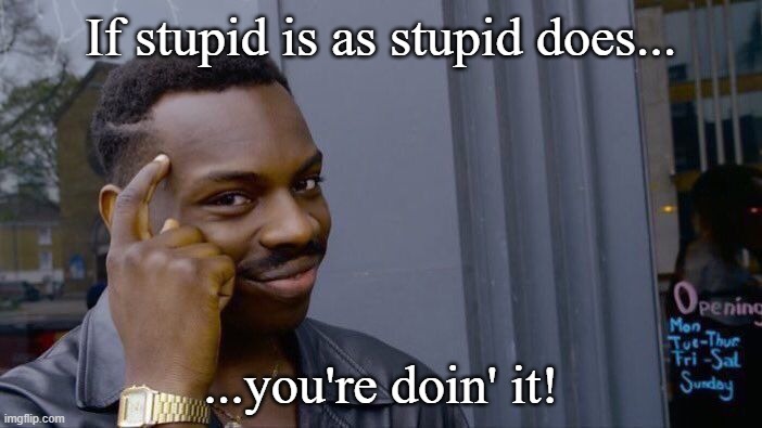 You're doin' it | If stupid is as stupid does... ...you're doin' it! | image tagged in memes,roll safe think about it,you're doin' it | made w/ Imgflip meme maker