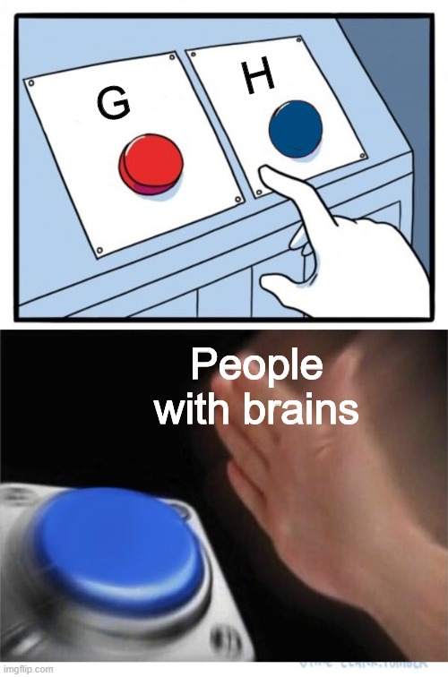 two buttons 1 blue | H; G; People with brains | image tagged in two buttons 1 blue | made w/ Imgflip meme maker