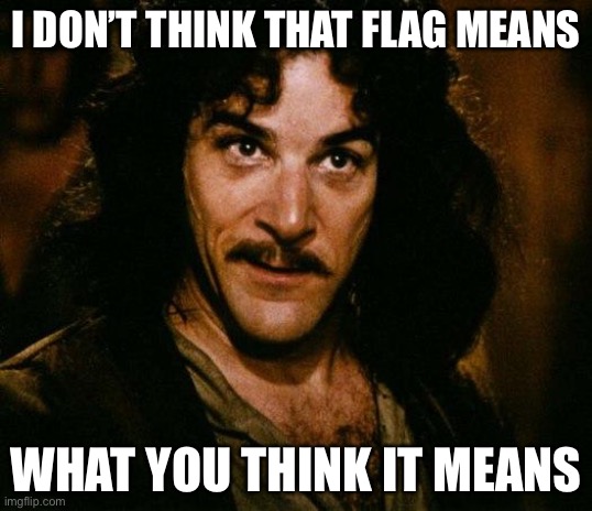 Inigo Montoya Meme | I DON’T THINK THAT FLAG MEANS WHAT YOU THINK IT MEANS | image tagged in memes,inigo montoya | made w/ Imgflip meme maker