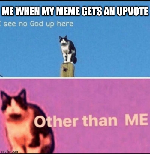 i am god | ME WHEN MY MEME GETS AN UPVOTE | image tagged in i see no god up here other than me | made w/ Imgflip meme maker
