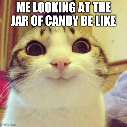 Smiling Cat | ME LOOKING AT THE JAR OF CANDY BE LIKE | image tagged in memes,smiling cat | made w/ Imgflip meme maker