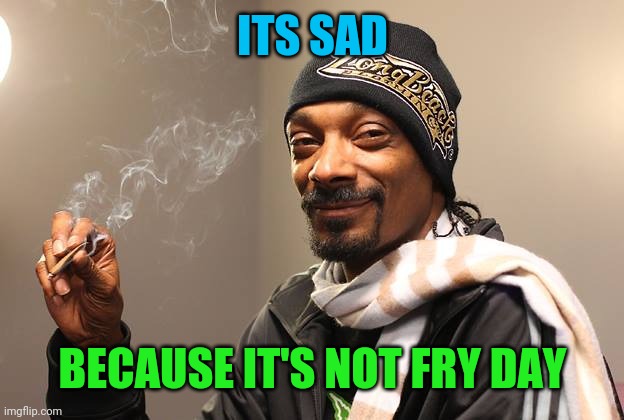 Snoop Dogg | ITS SAD BECAUSE IT'S NOT FRY DAY | image tagged in snoop dogg | made w/ Imgflip meme maker