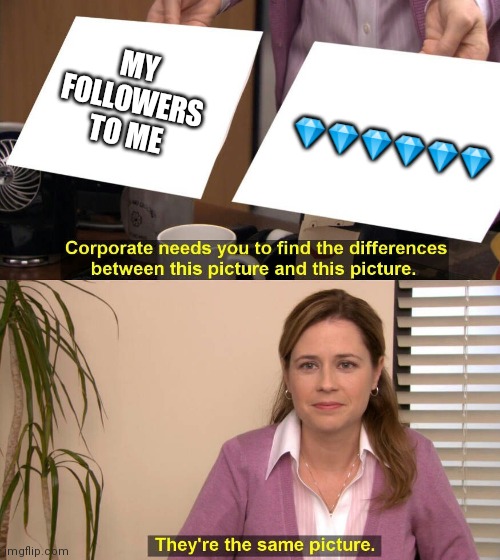 They are the same picture | MY FOLLOWERS TO ME; 💎💎💎💎💎💎 | image tagged in they are the same picture | made w/ Imgflip meme maker