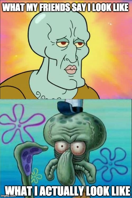 Squidward Meme | WHAT MY FRIENDS SAY I LOOK LIKE; WHAT I ACTUALLY LOOK LIKE | image tagged in memes,squidward | made w/ Imgflip meme maker