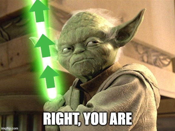 Yoda Lightsaber | RIGHT, YOU ARE | image tagged in yoda lightsaber | made w/ Imgflip meme maker