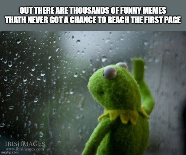 The sad truth | OUT THERE ARE THOUSANDS OF FUNNY MEMES THATH NEVER GOT A CHANCE TO REACH THE FIRST PAGE | image tagged in kermit window,memes,funny memes,truth hurts | made w/ Imgflip meme maker