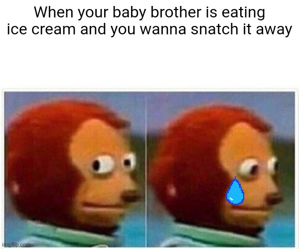 Puppet | When your baby brother is eating ice cream and you wanna snatch it away | image tagged in memes,monkey puppet | made w/ Imgflip meme maker