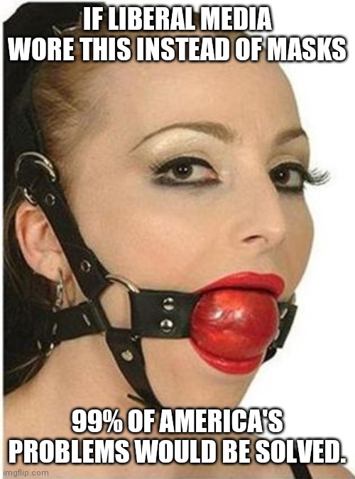 Ball Gag | IF LIBERAL MEDIA WORE THIS INSTEAD OF MASKS; 99% OF AMERICA'S PROBLEMS WOULD BE SOLVED. | image tagged in ball gag | made w/ Imgflip meme maker