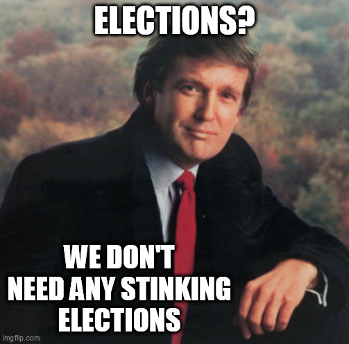 The Art of the Election | ELECTIONS? WE DON'T NEED ANY STINKING
ELECTIONS | image tagged in the art of the deal,election 2020,oh well,winning,cancel culture | made w/ Imgflip meme maker