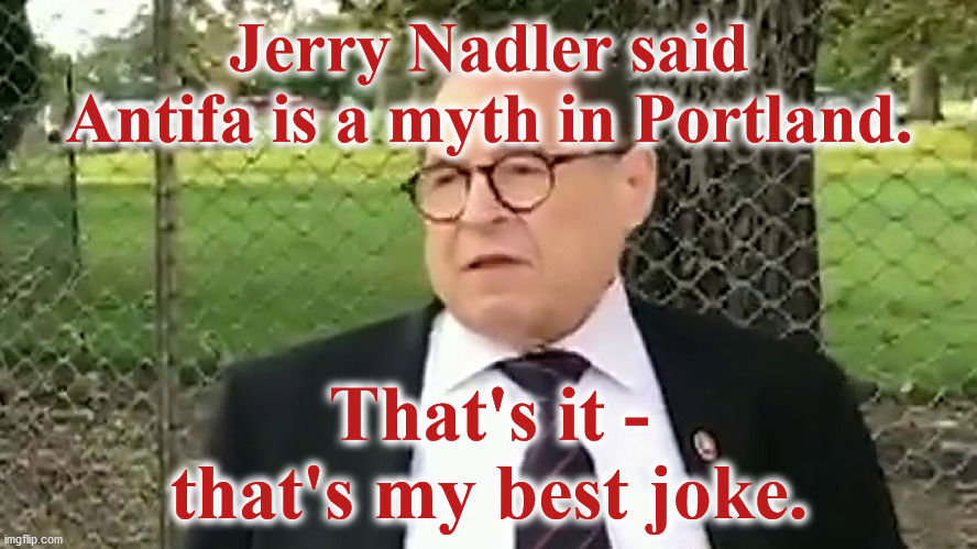 Nadler | Jerry Nadler said Antifa is a myth in Portland. That's it - that's my best joke. | image tagged in nadler | made w/ Imgflip meme maker