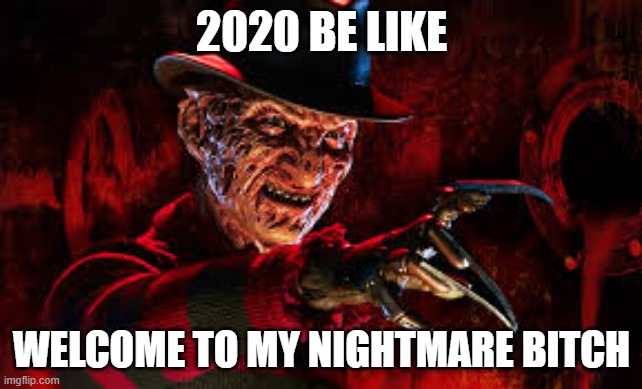 2020 nightmare |  2020 BE LIKE; WELCOME TO MY NIGHTMARE BITCH | image tagged in freddy,funny,2020 | made w/ Imgflip meme maker