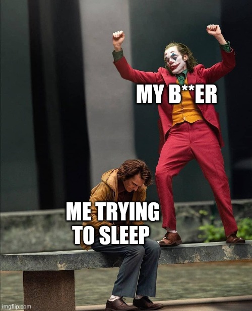 Haven't this ever happen to you | MY B**ER; ME TRYING TO SLEEP | image tagged in joker two moods,true story,memes | made w/ Imgflip meme maker