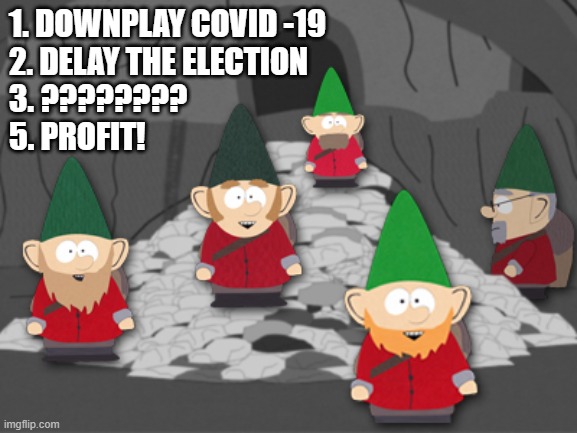 Work all night....Work all day.... | 1. DOWNPLAY COVID -19
2. DELAY THE ELECTION
3. ????????
5. PROFIT! | image tagged in donald trump,election 2020 | made w/ Imgflip meme maker