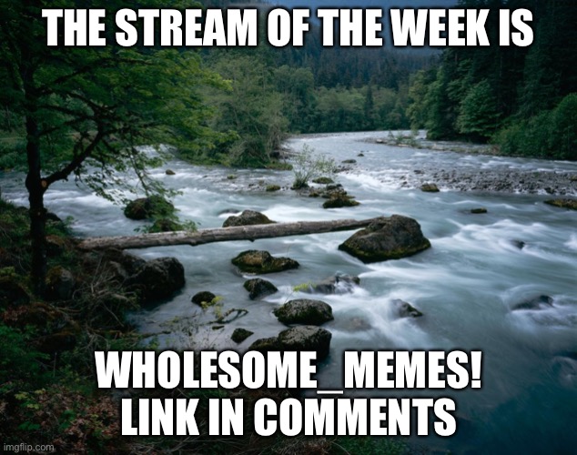 The stream of da week |  THE STREAM OF THE WEEK IS; WHOLESOME_MEMES! LINK IN COMMENTS | image tagged in river | made w/ Imgflip meme maker