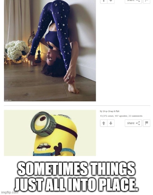 SOMETIMES THINGS JUST ALL INTO PLACE. | image tagged in boobs,minions | made w/ Imgflip meme maker