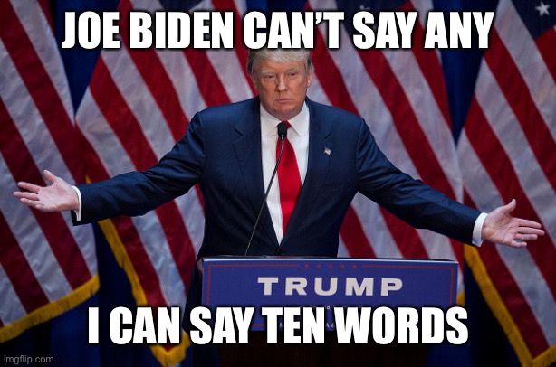 Donald Trump | JOE BIDEN CAN’T SAY ANYTHING; I CAN SAY TEN WORDS | image tagged in donald trump | made w/ Imgflip meme maker
