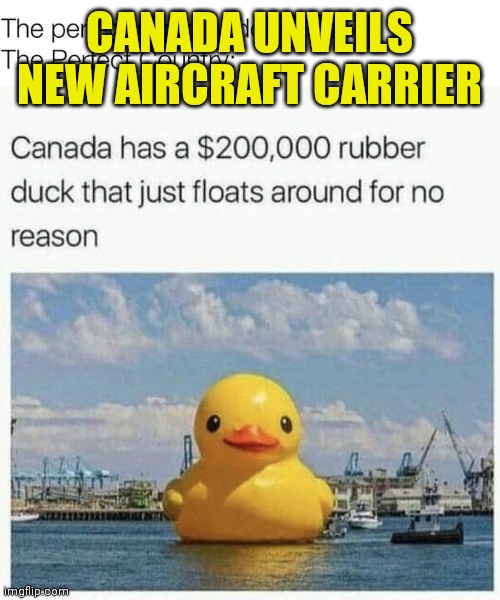 Canadian Naval Power | CANADA UNVEILS NEW AIRCRAFT CARRIER | image tagged in the toronto duck | made w/ Imgflip meme maker