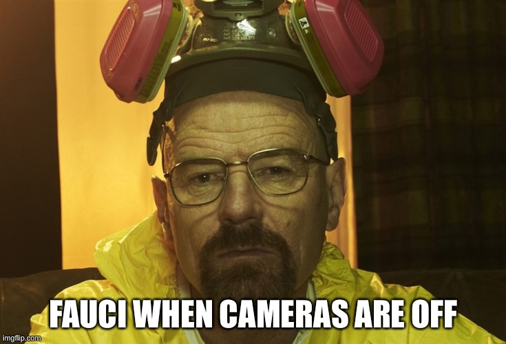 Fauci breaking bad | FAUCI WHEN CAMERAS ARE OFF | image tagged in covid-19 | made w/ Imgflip meme maker