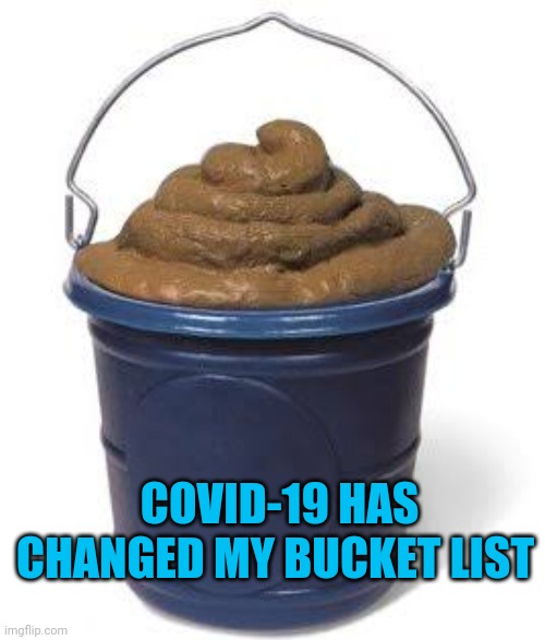 Bucket of shit | COVID-19 HAS CHANGED MY BUCKET LIST | image tagged in bucket of shit | made w/ Imgflip meme maker