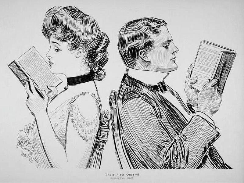 High Quality Victorian Gibson Girl And Man Reading After Their First Argument Blank Meme Template