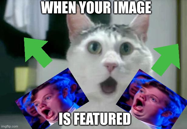 When your image is featured | WHEN YOUR IMAGE; IS FEATURED | image tagged in memes,omg cat | made w/ Imgflip meme maker