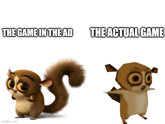 Corrupted Mort |  THE ACTUAL GAME; THE GAME IN THE AD | image tagged in madagascar,funny memes,new memes,memes | made w/ Imgflip meme maker