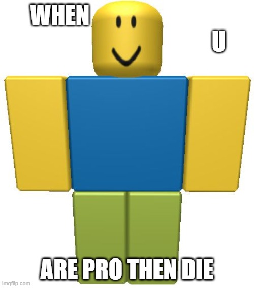 nub | WHEN                                                                        U; ARE PRO THEN DIE | image tagged in roblox noob | made w/ Imgflip meme maker